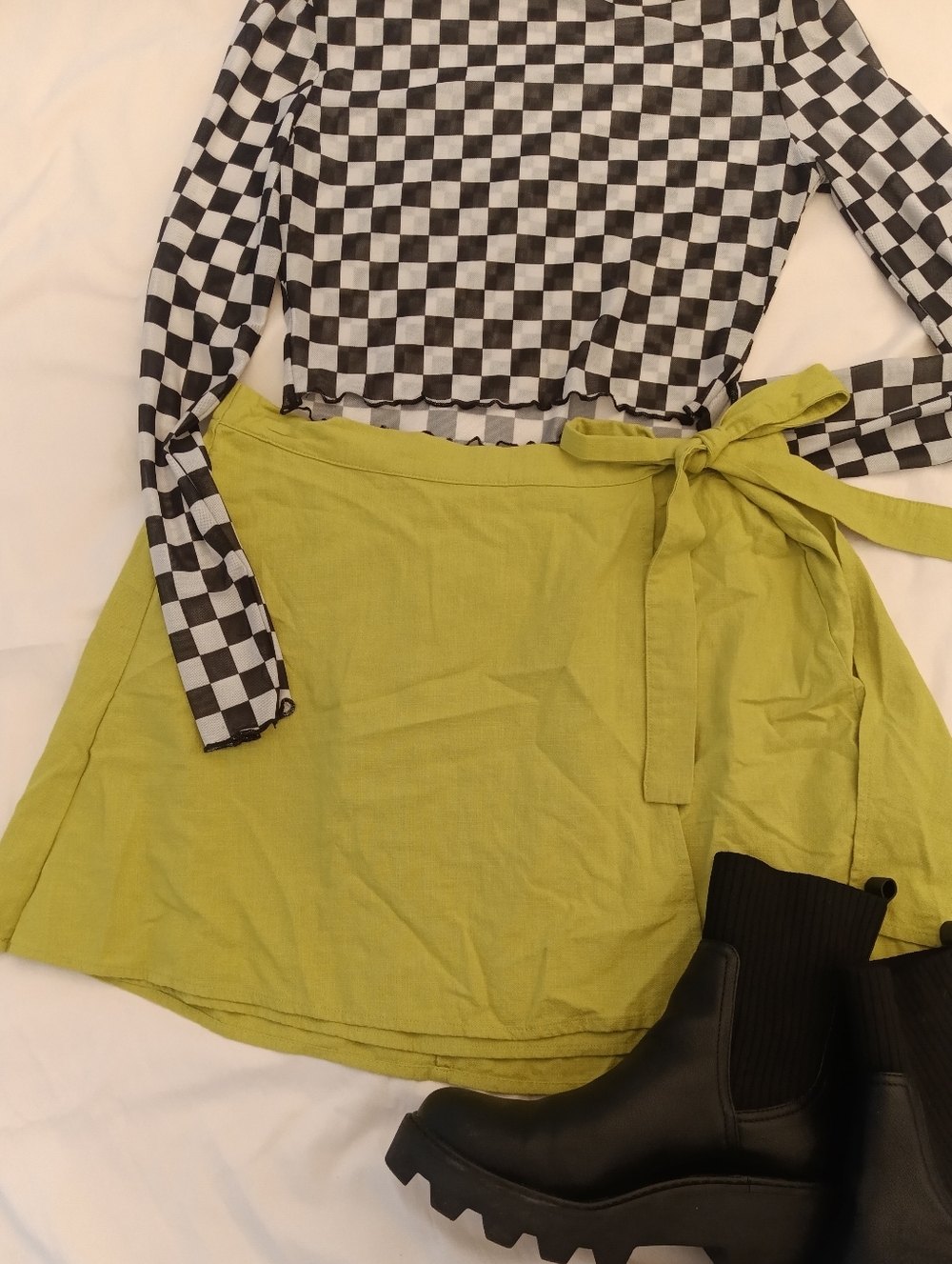 Bright Green Linen Blend Wrap Skirt Minimalist Summer